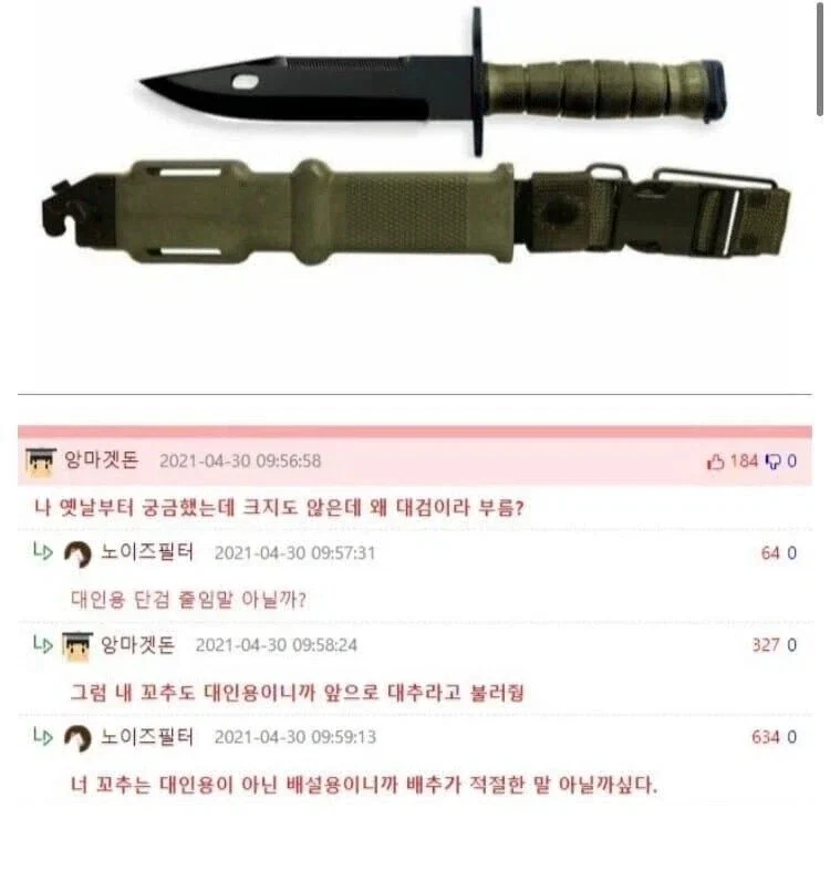 대검은 작은데 왜 대검인지 묻는 짤